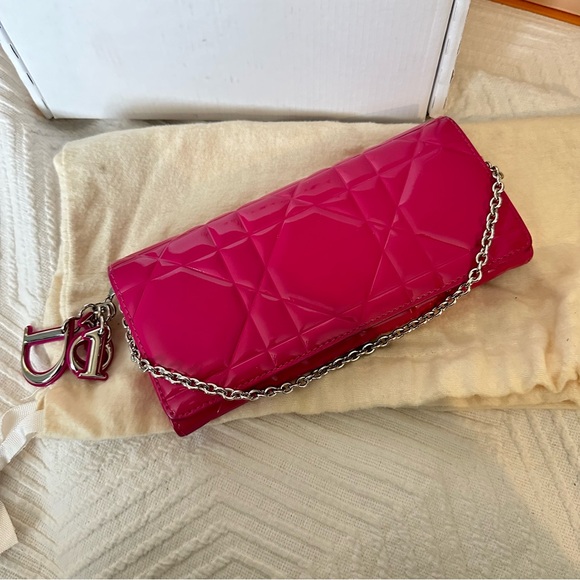 Patent Cannage Lady Dior Rendezvous Wallet On Chain Fuchsia full set - Picture 3 of 15